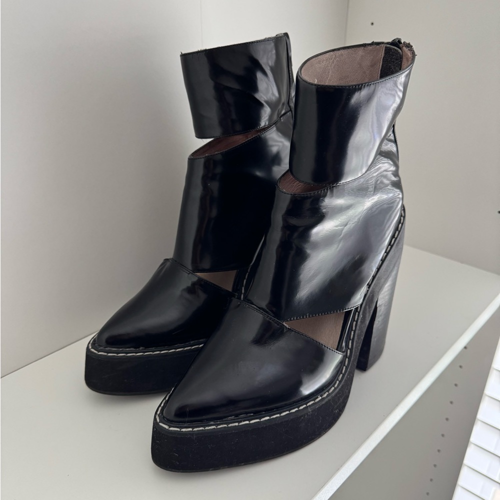 Jeffrey Campbell Havana Last Handmade Patent Leather Black Cutout Boots in US 8